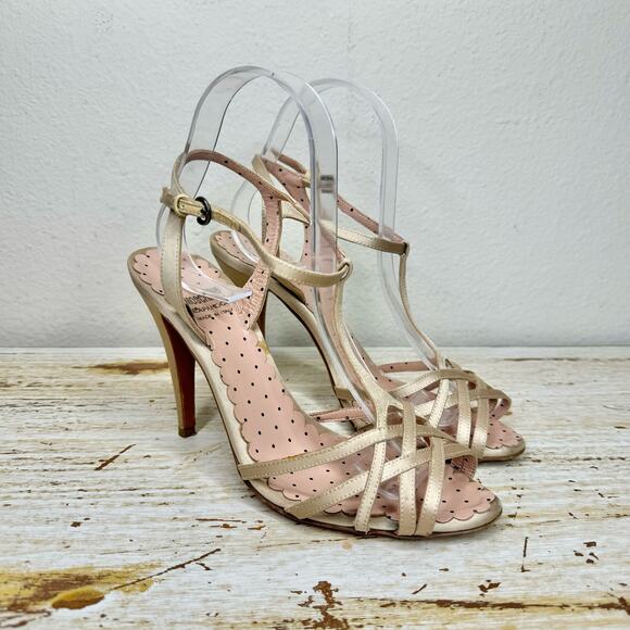 Moschino Cheap and Chic Strappy Heels 38 Ankle Strap Peep Toe Open Champagne - Picture 4 of 11